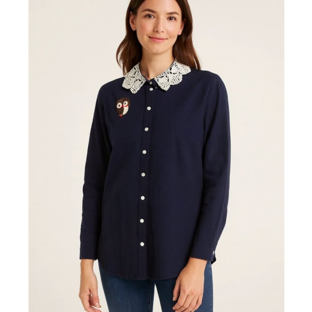 Kexin Happiness Owl Embroidered Button Down Shirt Size 4XL EUC